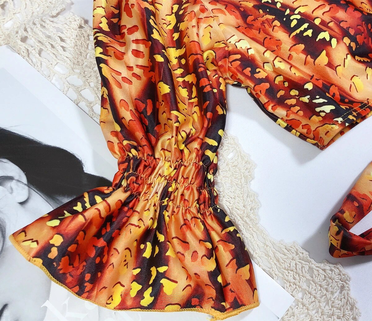 Brandei® | Bikini estampado con mangas abullonadas