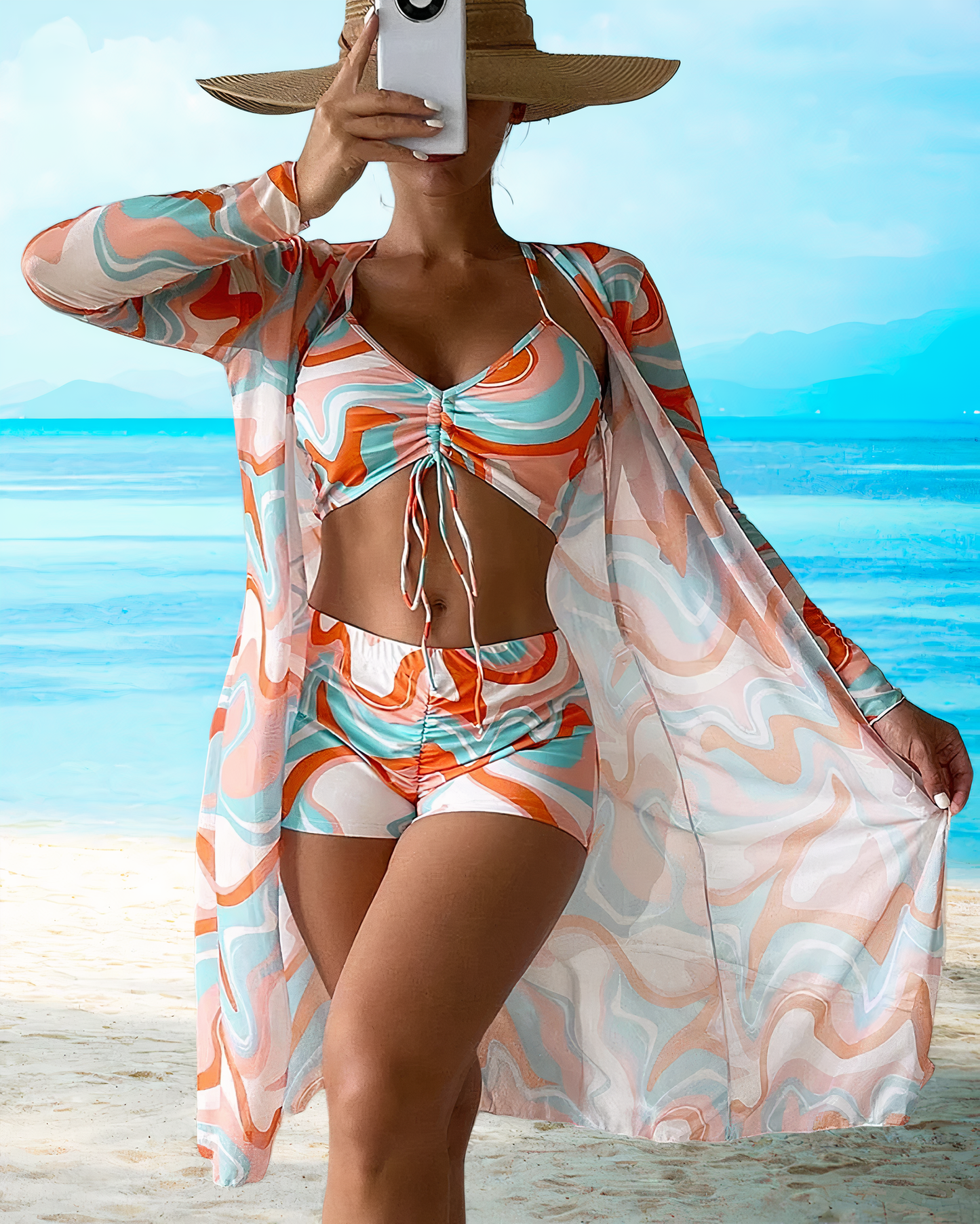 Boronia® | Conjunto de bikini tipo pareo con cintura alta estampado