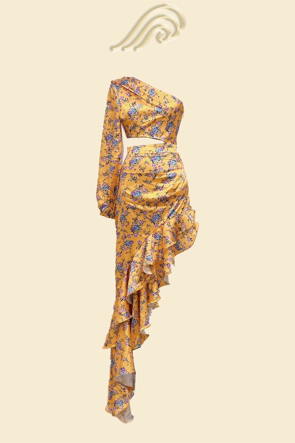 Abigail® | Vestido largo estampado con volantes asimétricos