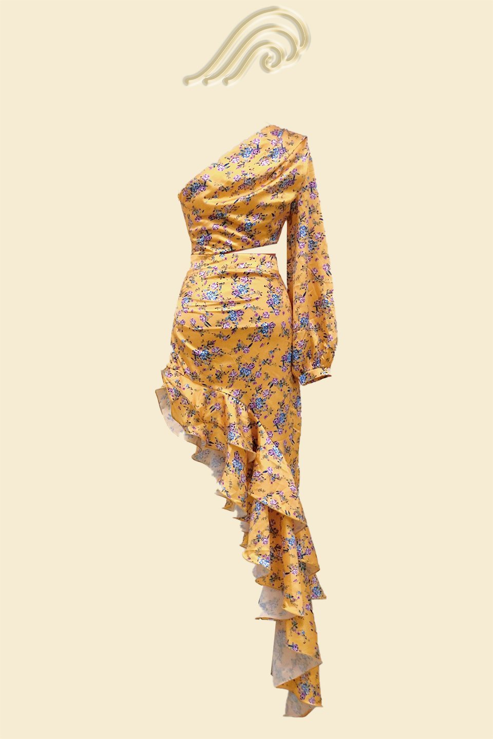 Abigail® | Vestido largo estampado con volantes asimétricos