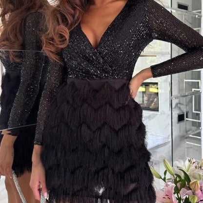 Amalberga® | Vestido de lentejuelas con cuello en V Heidi-Mode