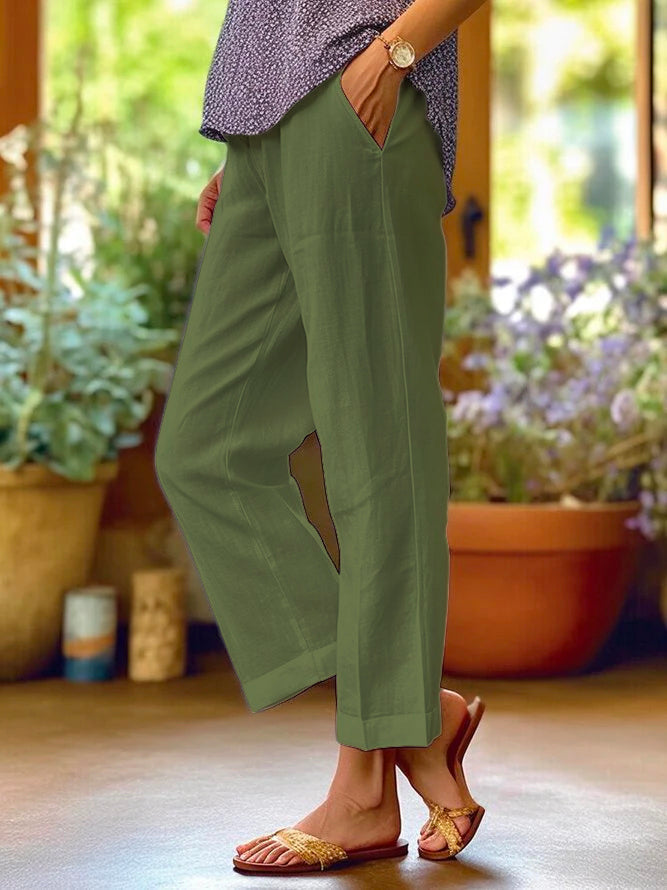 Aaliyah® | Pantalones anchos de lino y algodón para mujer