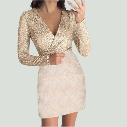 Amalberga® | Vestido de lentejuelas con cuello en V Heidi-Mode