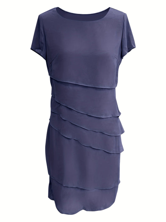 Amadís® | Vestido de noche de manga corta con cuello redondo y ribete en capas de algodón para Mujer