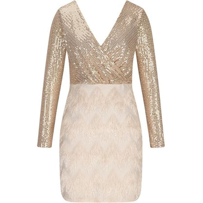 Amalberga® | Vestido de lentejuelas con cuello en V Heidi-Mode