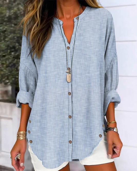 Adelaida® | Top con cuello en V de rayas azules