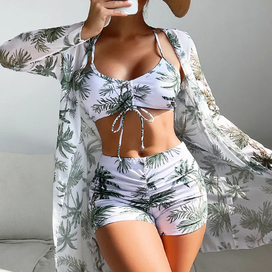 Olivia® | Bikini 3 en 1 top + pantalón + kimono