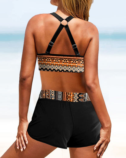Brenda® | Bikini con estampado geométrico y cinturilla alta elástica.